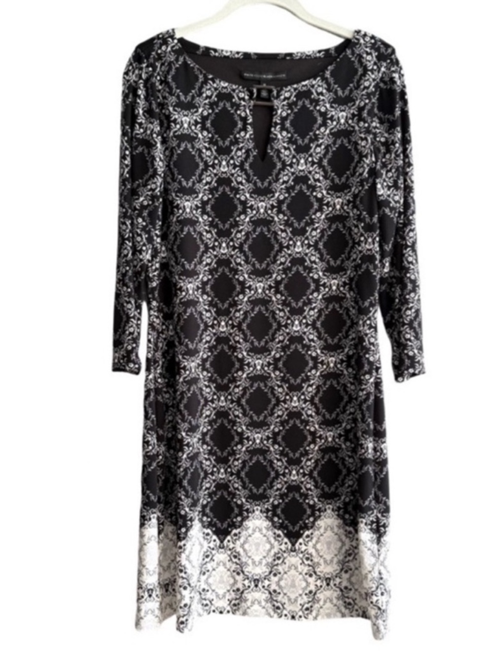 WHBM Colorblock Dress Medallion Print Three Quarter Sleeve Black White Size M